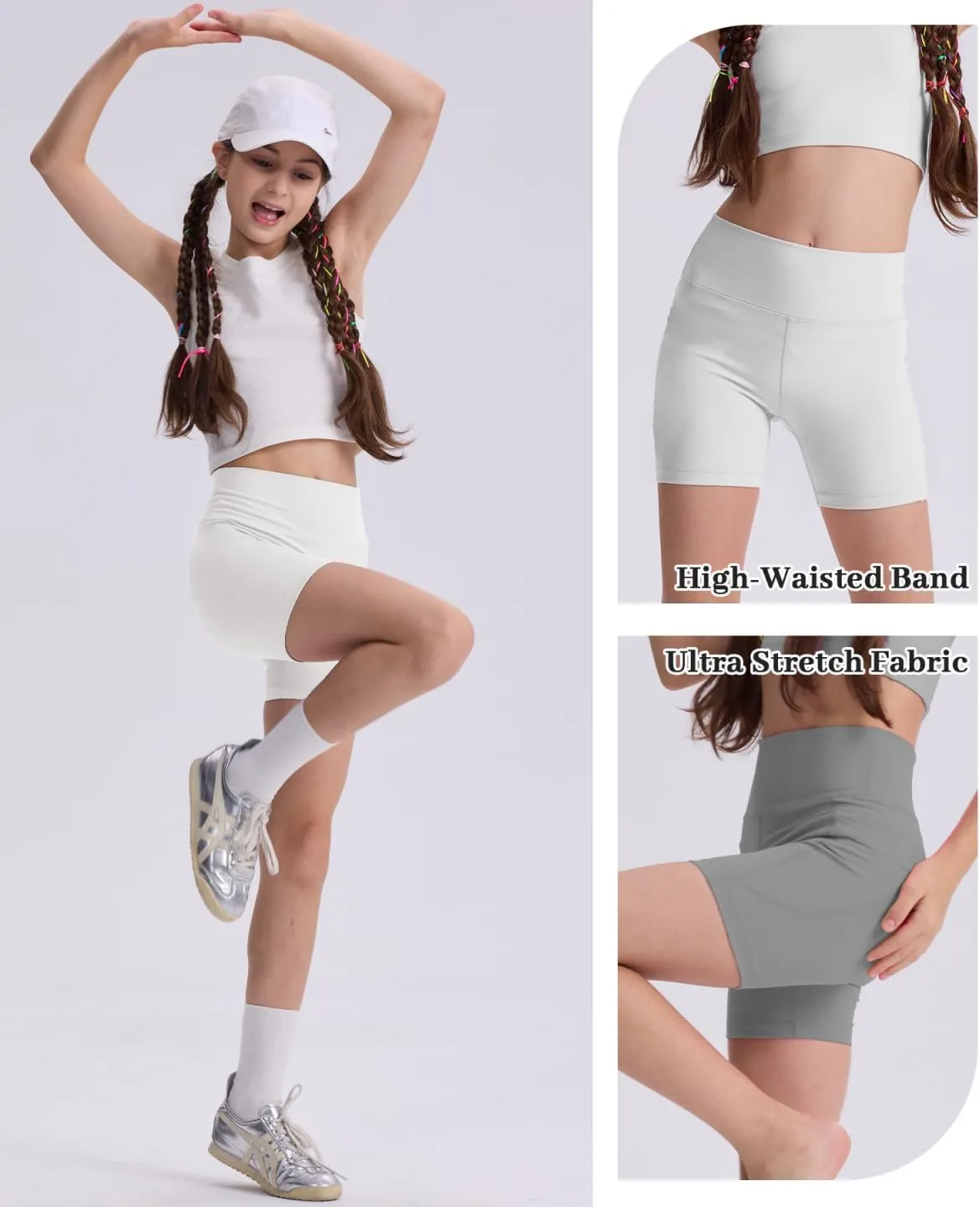 3 Pack Girls 4'' High Waisted Black Biker Shorts, Athletic Running Yoga Shorts for Kids Teen