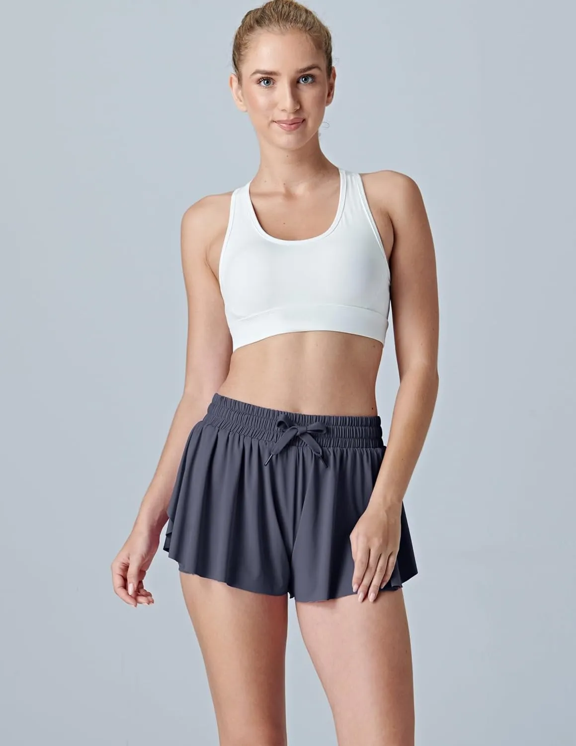 3 Pack Womens Flowy Running Shorts, 2-in-1 Butterfly Skirts with Shorts Underneath Spandex Athletic Casual Gym Workout Lounge
