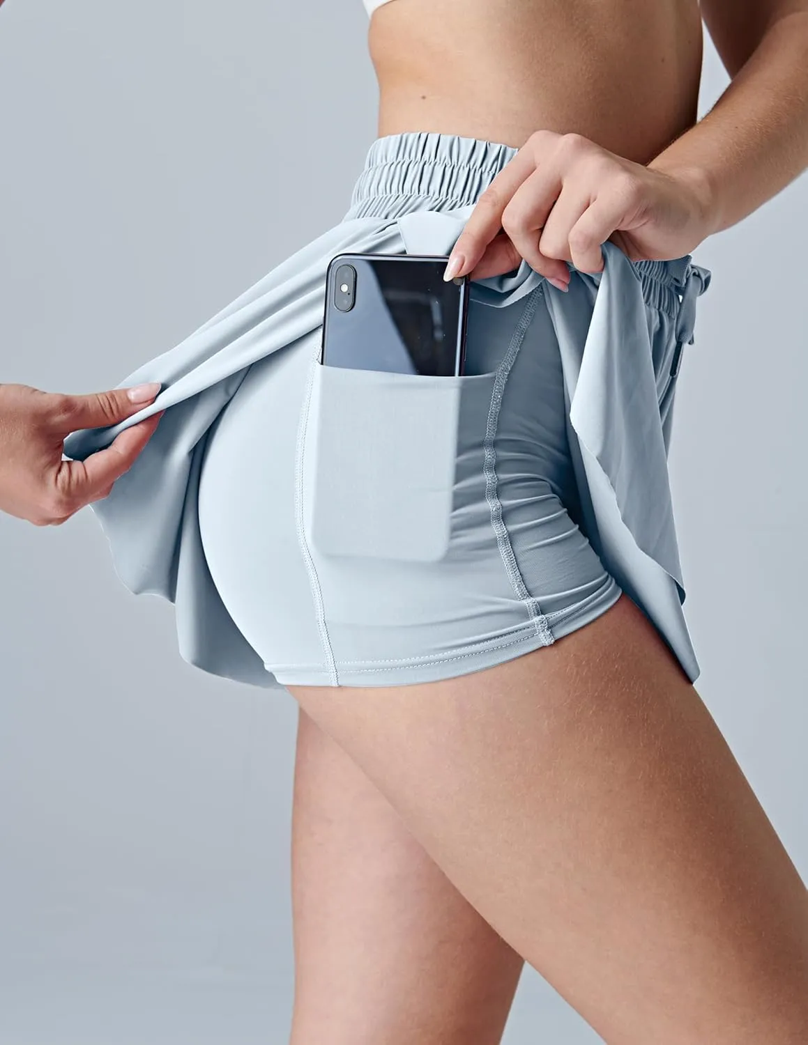 3 Pack Womens Flowy Running Shorts, 2-in-1 Butterfly Skirts with Shorts Underneath Spandex Athletic Casual Gym Workout Lounge