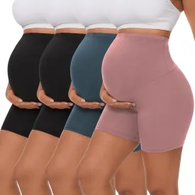 4 Pack Women's Maternity Yoga Shorts Over The Belly Pregnancy Biker Workout Active Athletic Pregnant Shorts 5