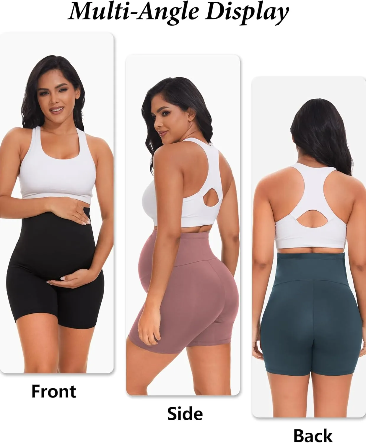 4 Pack Women's Maternity Yoga Shorts Over The Belly Pregnancy Biker Workout Active Athletic Pregnant Shorts 5
