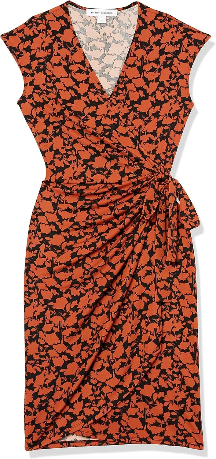 Amazon Essentials Women's Classic Cap Sleeve Wrap Dress (Available in Plus Size)