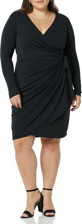 Amazon Essentials Women's Long Sleeve Classic Wrap Dress (Available in Plus Size)