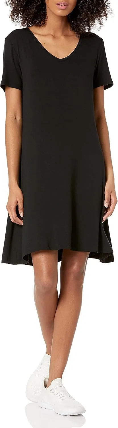 Amazon Essentials Women's Regular Short-Sleeve V-Neck Swing Dress