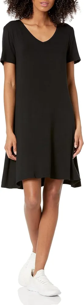Amazon Essentials Women's Regular Short-Sleeve V-Neck Swing Dress