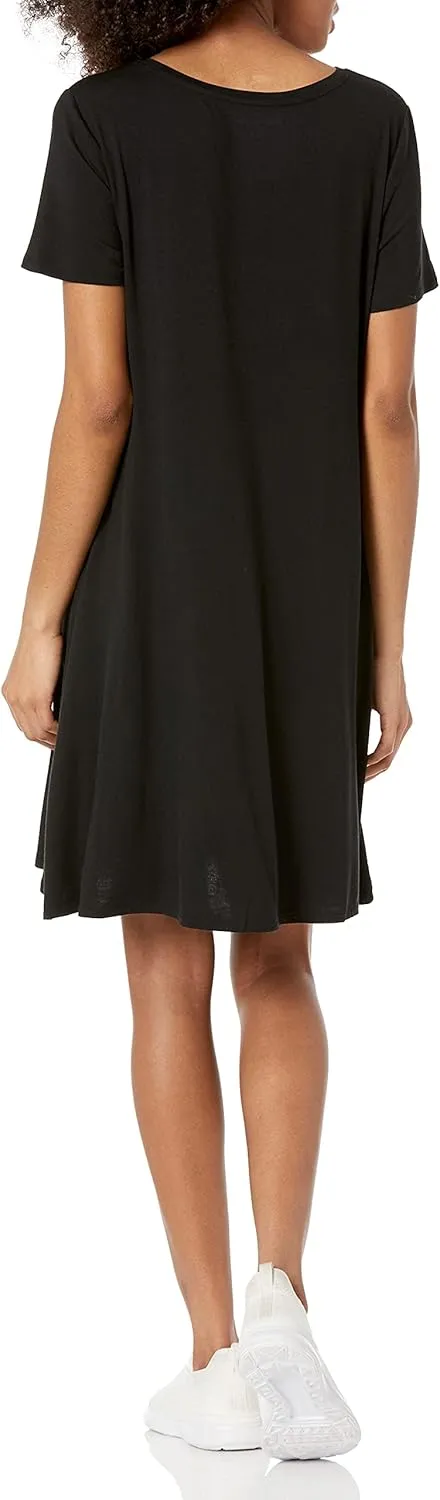 Amazon Essentials Women's Regular Short-Sleeve V-Neck Swing Dress
