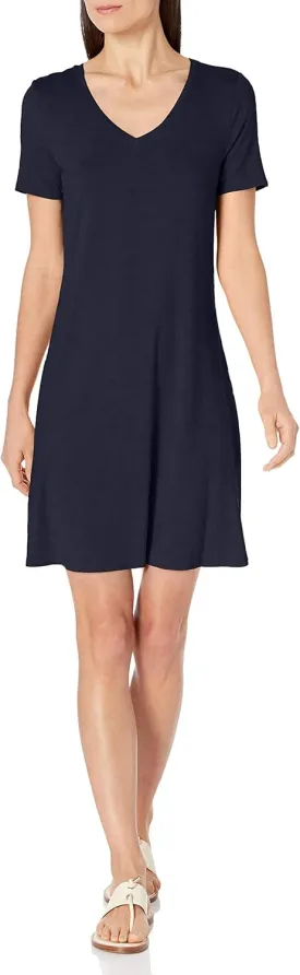 Amazon Essentials Women's Regular Short-Sleeve V-Neck Swing Dress