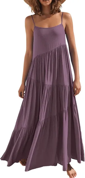 ANRABESS Women Summer Casual Loose Sleeveless Sundress Spaghetti Strap Flowy Boho Linen Beach Vacation Maxi Long Dress