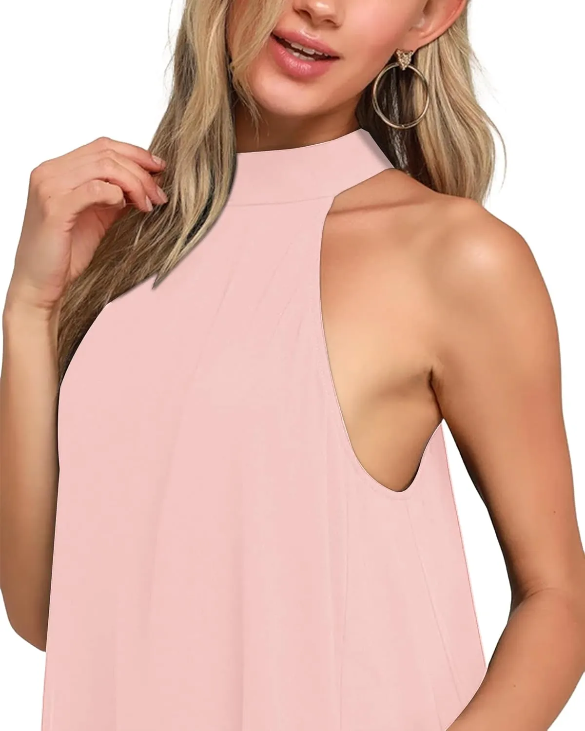 AUSELILY Womens Summer Dress Sleeveless Halter Neck Beach Dress Casual Sundresses with Pockets