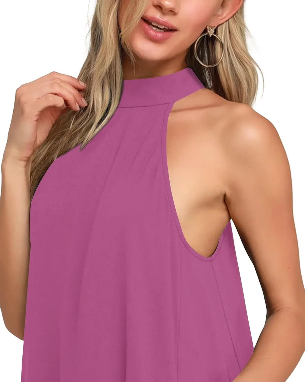 AUSELILY Womens Summer Dress Sleeveless Halter Neck Beach Dress Casual Sundresses with Pockets