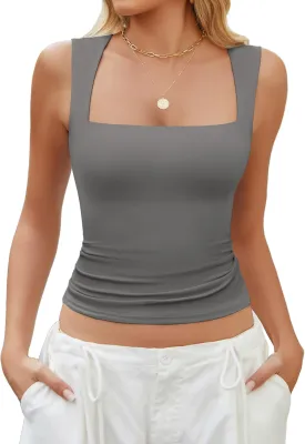 Avidlove Women's Square Neck Tank Top Sleeveless Double Lined Basic Crop Tops Going Out Shirt Slim Fit Summer