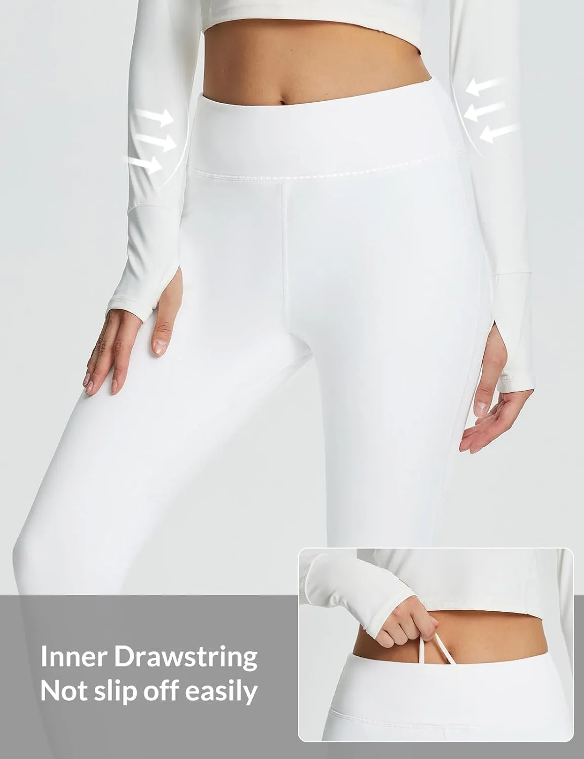 baleaf Women's Fleece Lined High Waisted Workout Leggings Tummy Control Thermal Warm Tights Winter Running Ski Gear 27''