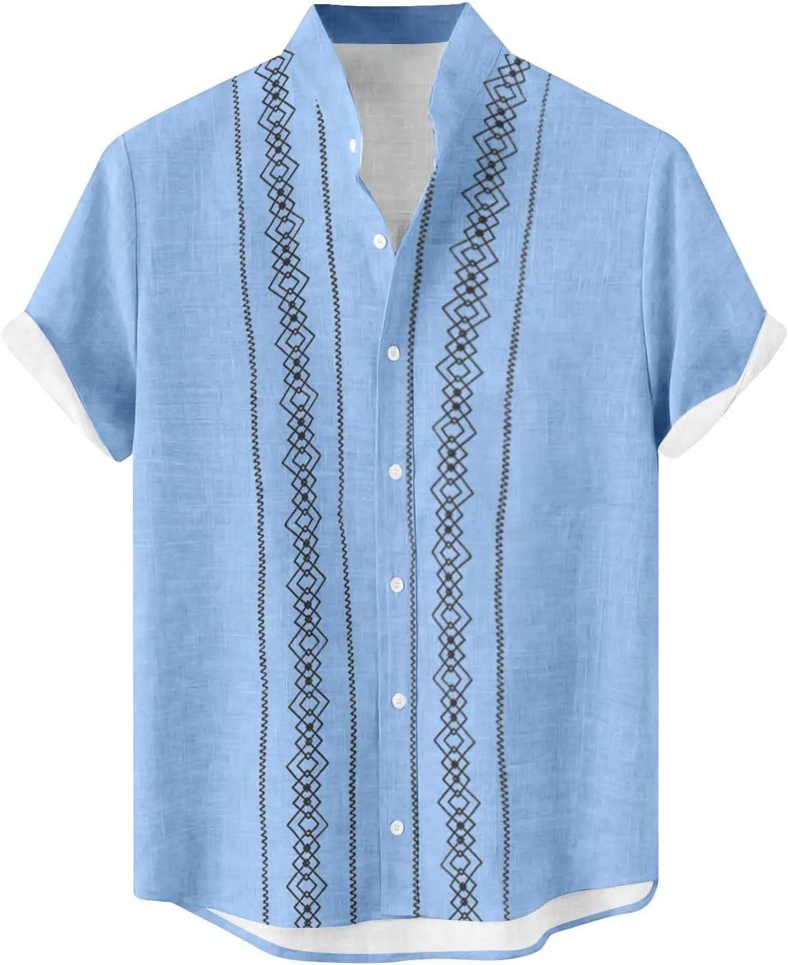 Beach Top for Men Geometric Patterns Stripe Summer Short Sleeve Shirt Camp Cuban Guayabera Button Down Shirt