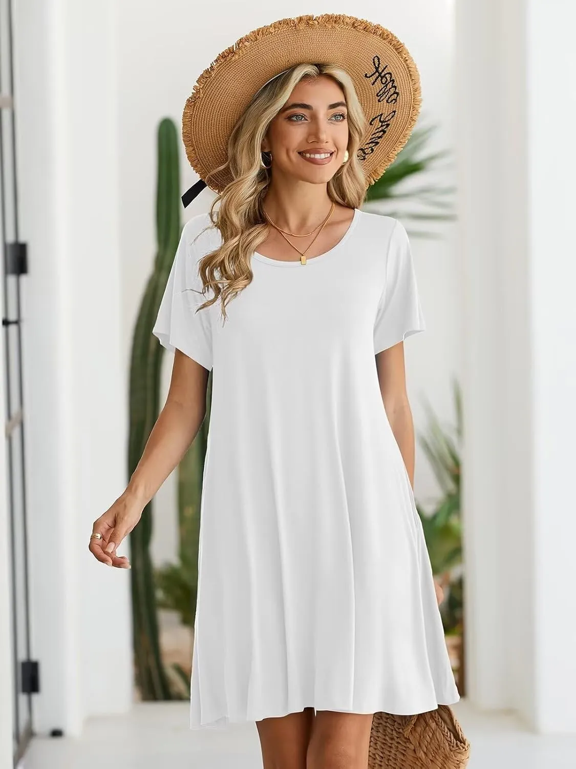 BELAROI Womens Summer Casual T Shirt Dress Loose Swing Tunic Dress Short Sleeve Sundress with Pockets