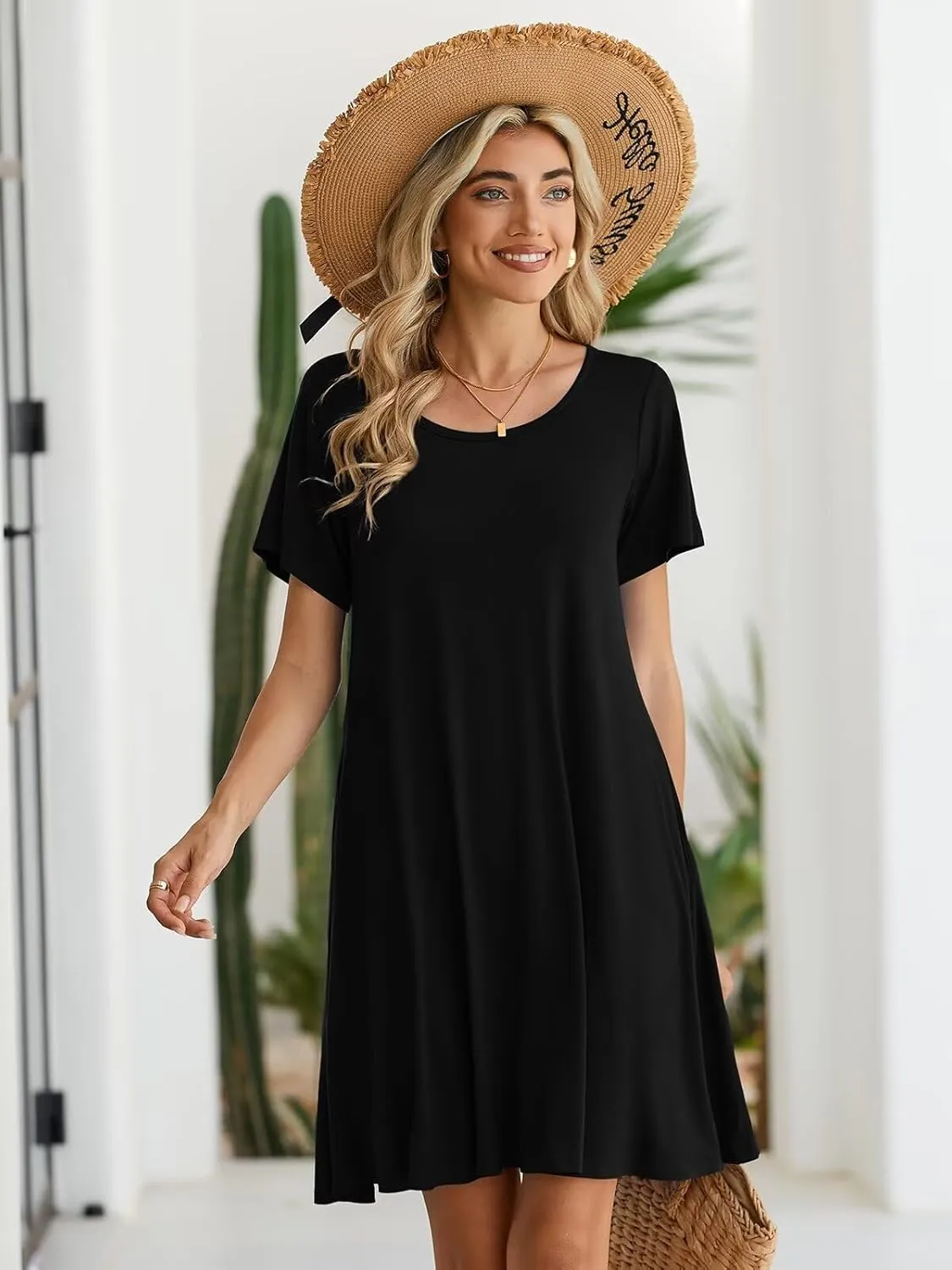 BELAROI Womens Summer Casual T Shirt Dress Loose Swing Tunic Dress Short Sleeve Sundress with Pockets