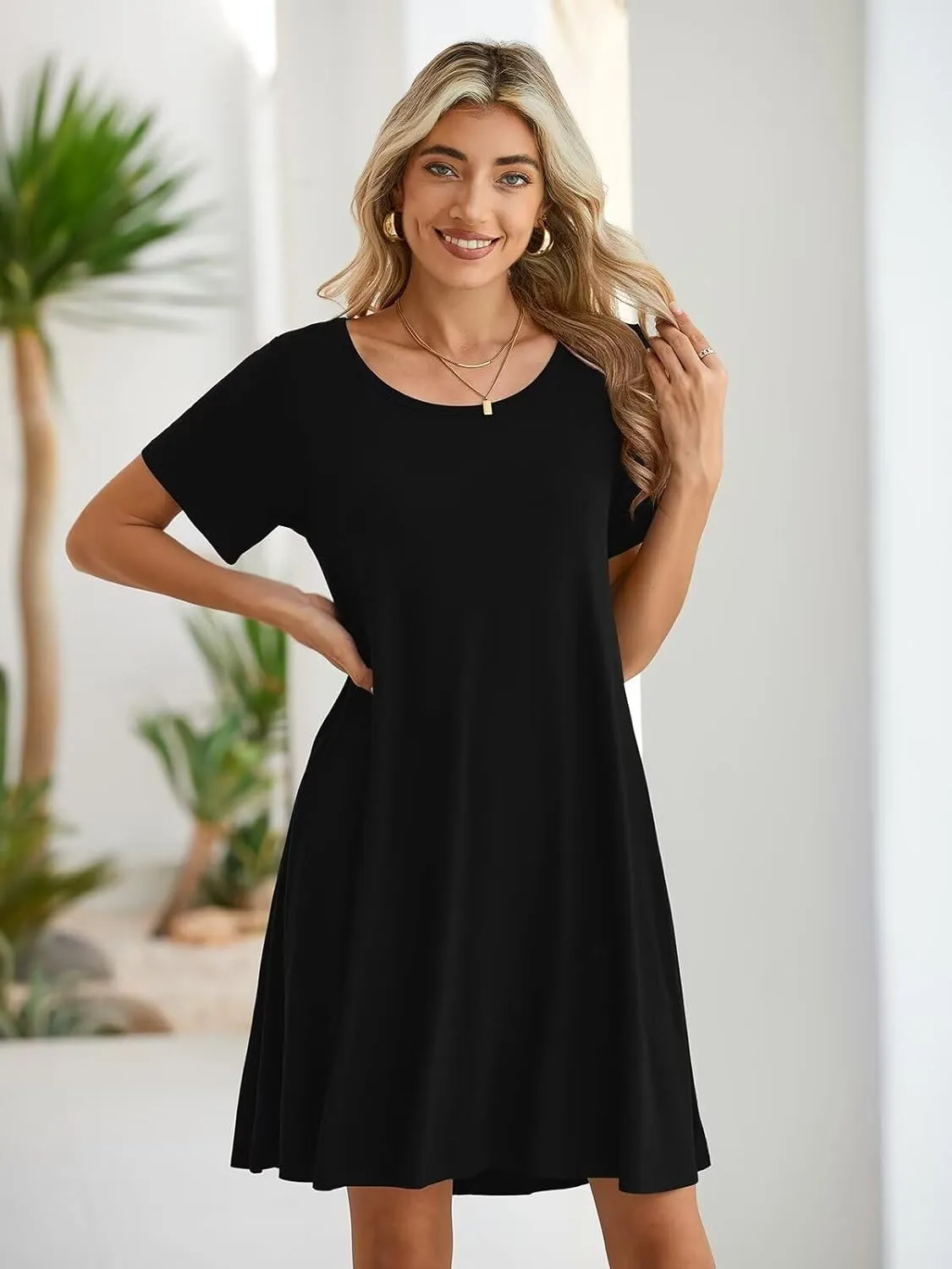 BELAROI Womens Summer Casual T Shirt Dress Loose Swing Tunic Dress Short Sleeve Sundress with Pockets