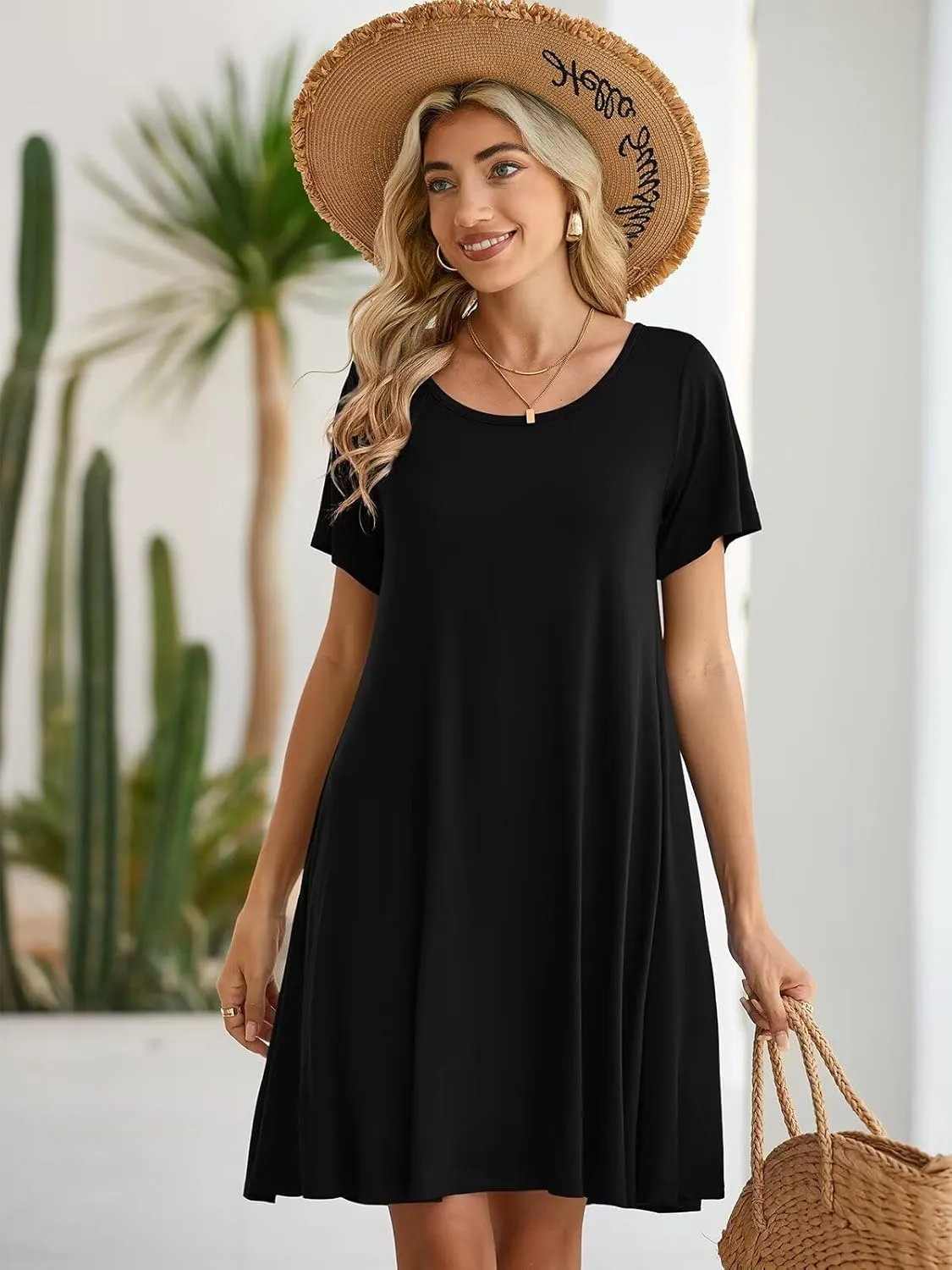 BELAROI Womens Summer Casual T Shirt Dress Loose Swing Tunic Dress Short Sleeve Sundress with Pockets