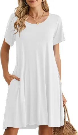 BELAROI Womens Summer Casual T Shirt Dress Loose Swing Tunic Dress Short Sleeve Sundress with Pockets