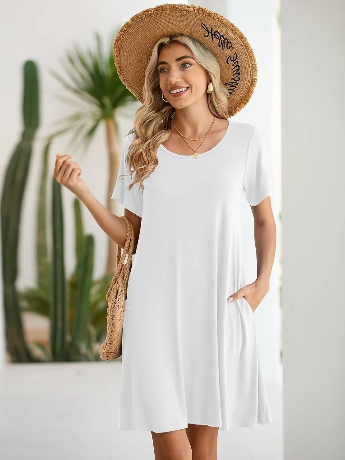 BELAROI Womens Summer Casual T Shirt Dress Loose Swing Tunic Dress Short Sleeve Sundress with Pockets