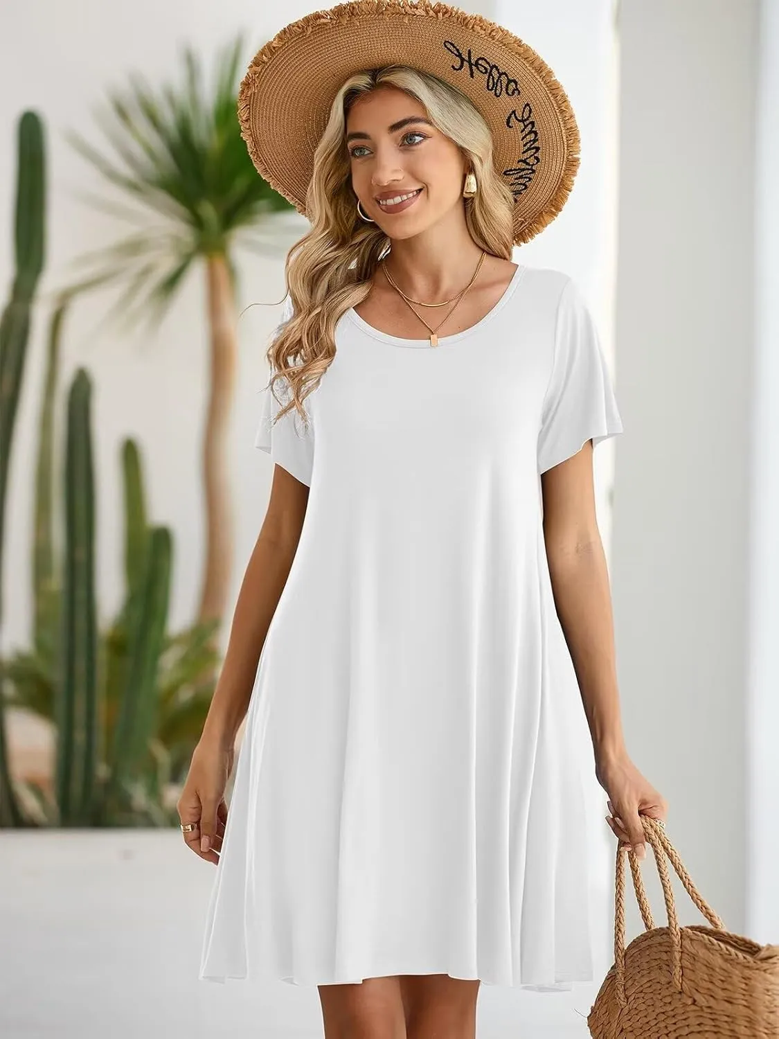BELAROI Womens Summer Casual T Shirt Dress Loose Swing Tunic Dress Short Sleeve Sundress with Pockets