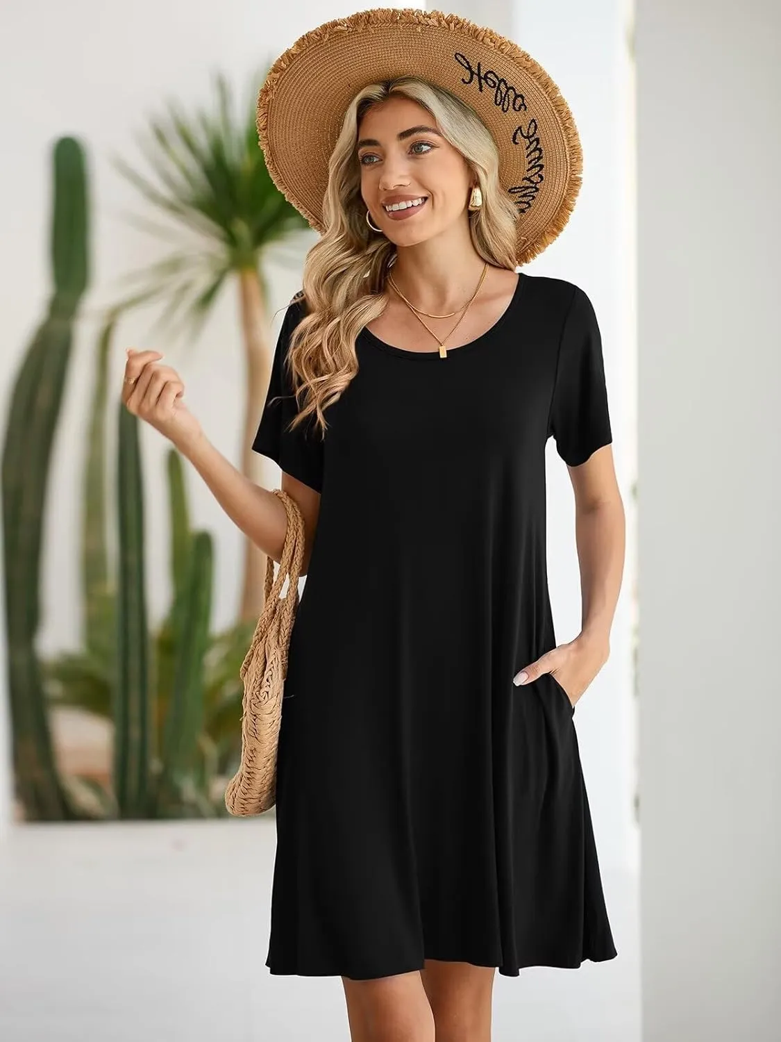 BELAROI Womens Summer Casual T Shirt Dress Loose Swing Tunic Dress Short Sleeve Sundress with Pockets