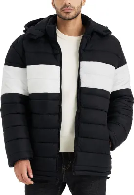 BEST SOUTH Men's Winter Puffer Jacket Hooded Puffy Fleece Warm Lightweight Coat Outerwear Cold Weather