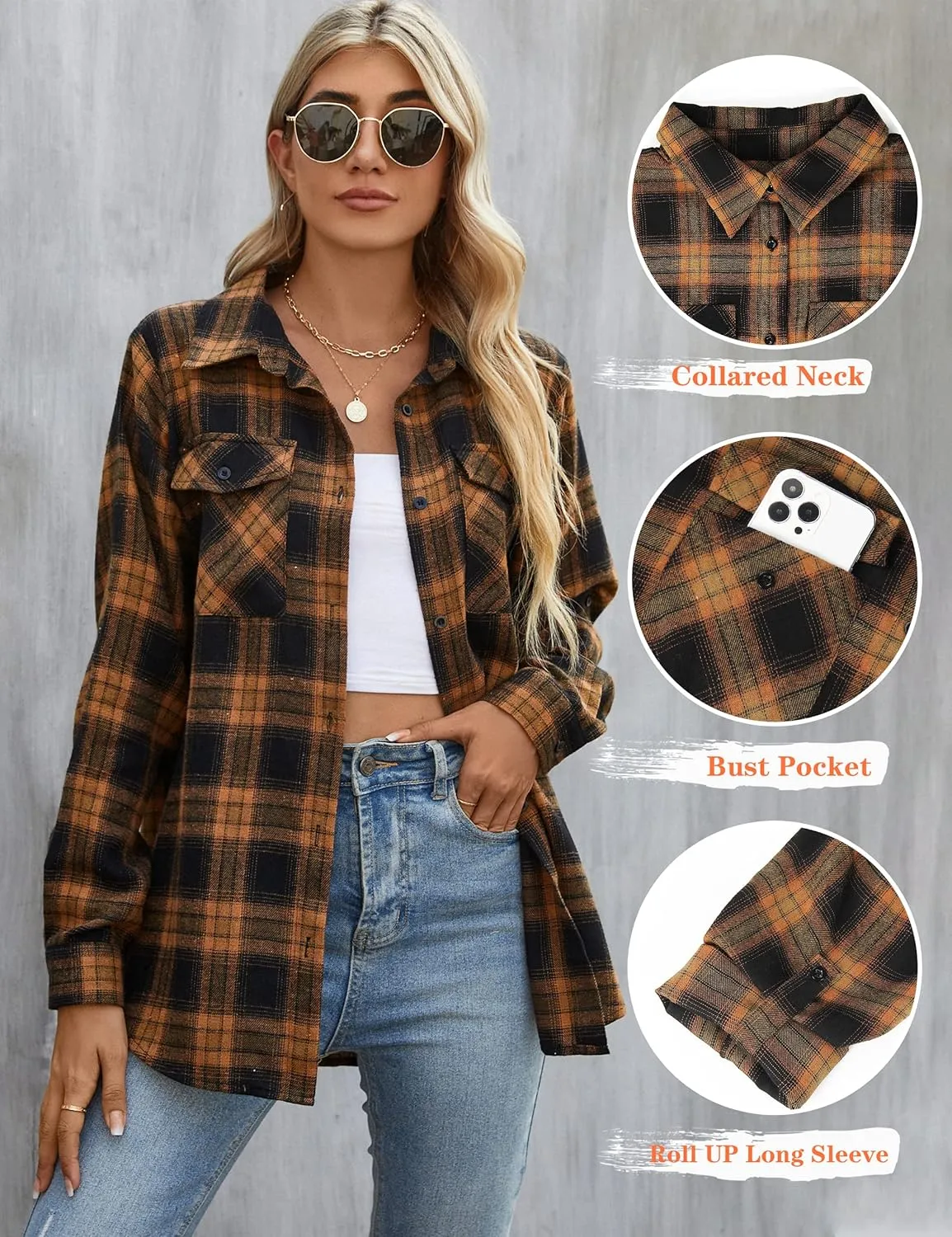 Blooming Jelly Women's Flannel Shirts Plaid Shacket Button Down Business Casual Blouse Roll Up Long Sleeve Fall Tops