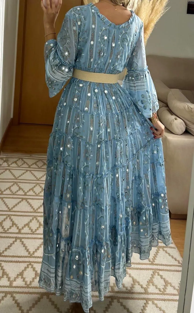 Boho Floral Lace Maxi Dress, V-Neck, Long Sleeve, High-Low Hem, Boho Wedding Dress, Bohemian Dress, Vintage Dress.