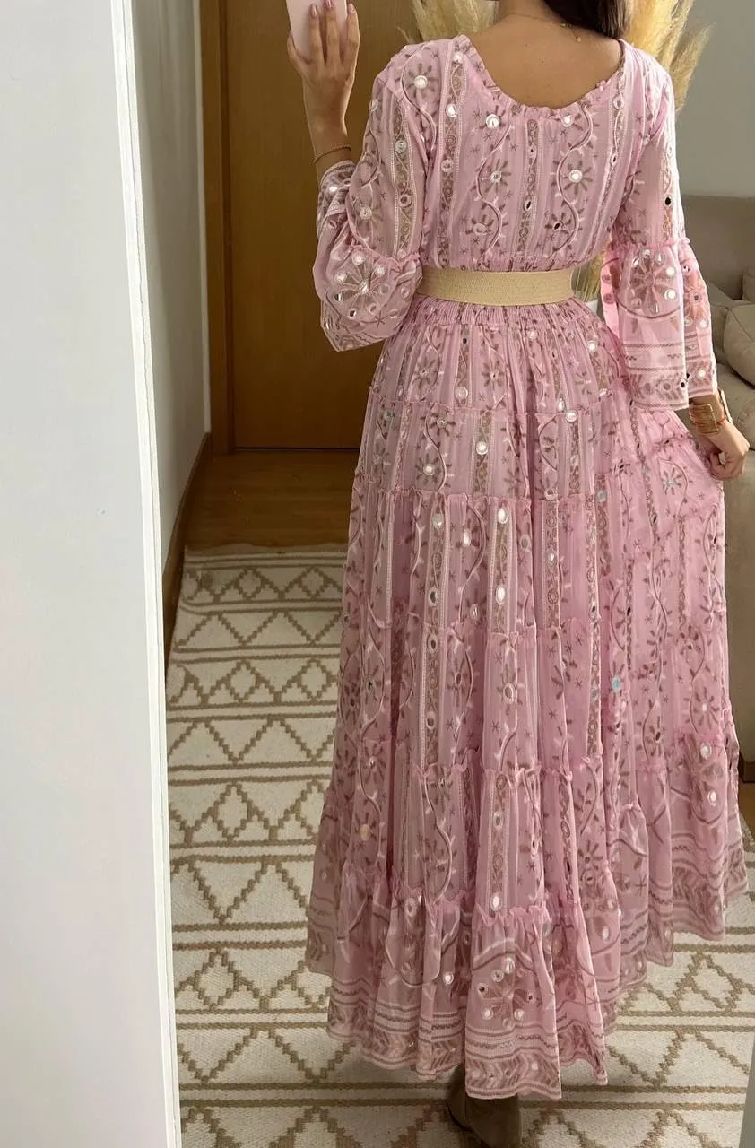 Boho Floral Lace Maxi Dress, V-Neck, Long Sleeve, High-Low Hem, Boho Wedding Dress, Bohemian Dress, Vintage Dress.