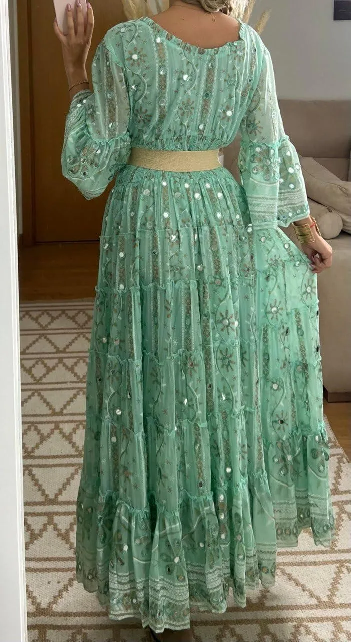 Boho Floral Lace Maxi Dress, V-Neck, Long Sleeve, High-Low Hem, Boho Wedding Dress, Bohemian Dress, Vintage Dress.