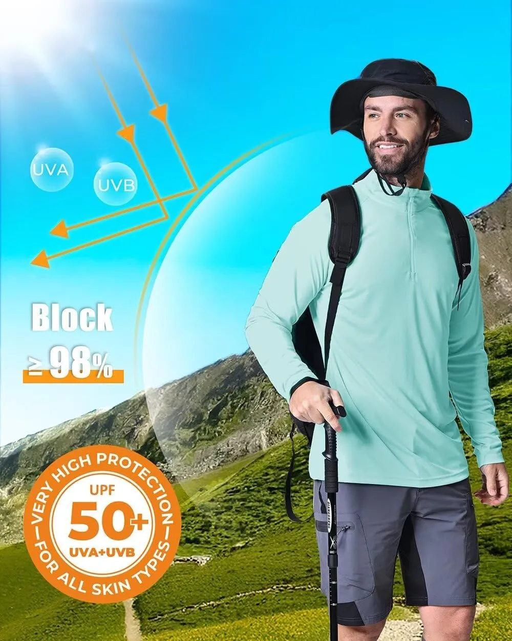 Boladeci Men's UPF 50  Sun Shirts 1/4 Zip Long Sleeve SPF UV Protection Lightweight Quick Dry Quarter Zip Golf Shirts
