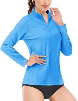 Boladeci Women's 1/4 Zip UPF 50  Sun Shirts Long Sleeve Golf Shirts UV Protection Lightweight Swim Athletic Tops Quick Dry