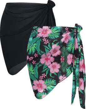 CHICGAL 2 Pieces Women Beach Sarong Bathing Suit Wrap Skirt Sheer Bikini Swimsuit Cover Ups for Swimwear
