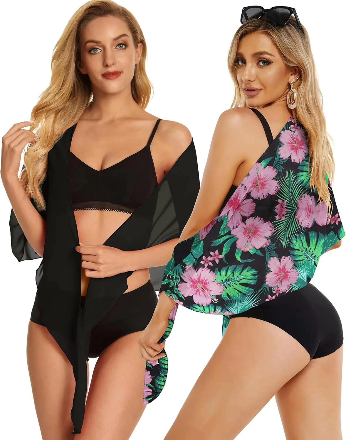 CHICGAL 2 Pieces Women Beach Sarong Bathing Suit Wrap Skirt Sheer Bikini Swimsuit Cover Ups for Swimwear