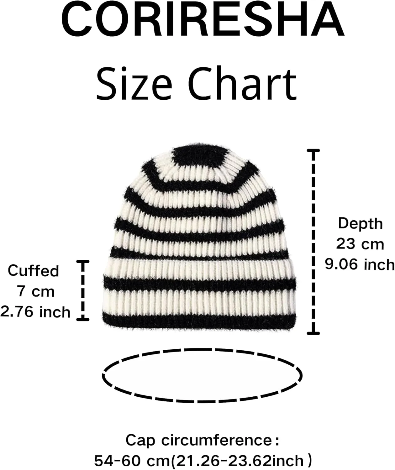 CORIRESHA Unisex Fashion Striped Beanie Cuffed Winter Warm Cozy Chunky Rib Knit Hat
