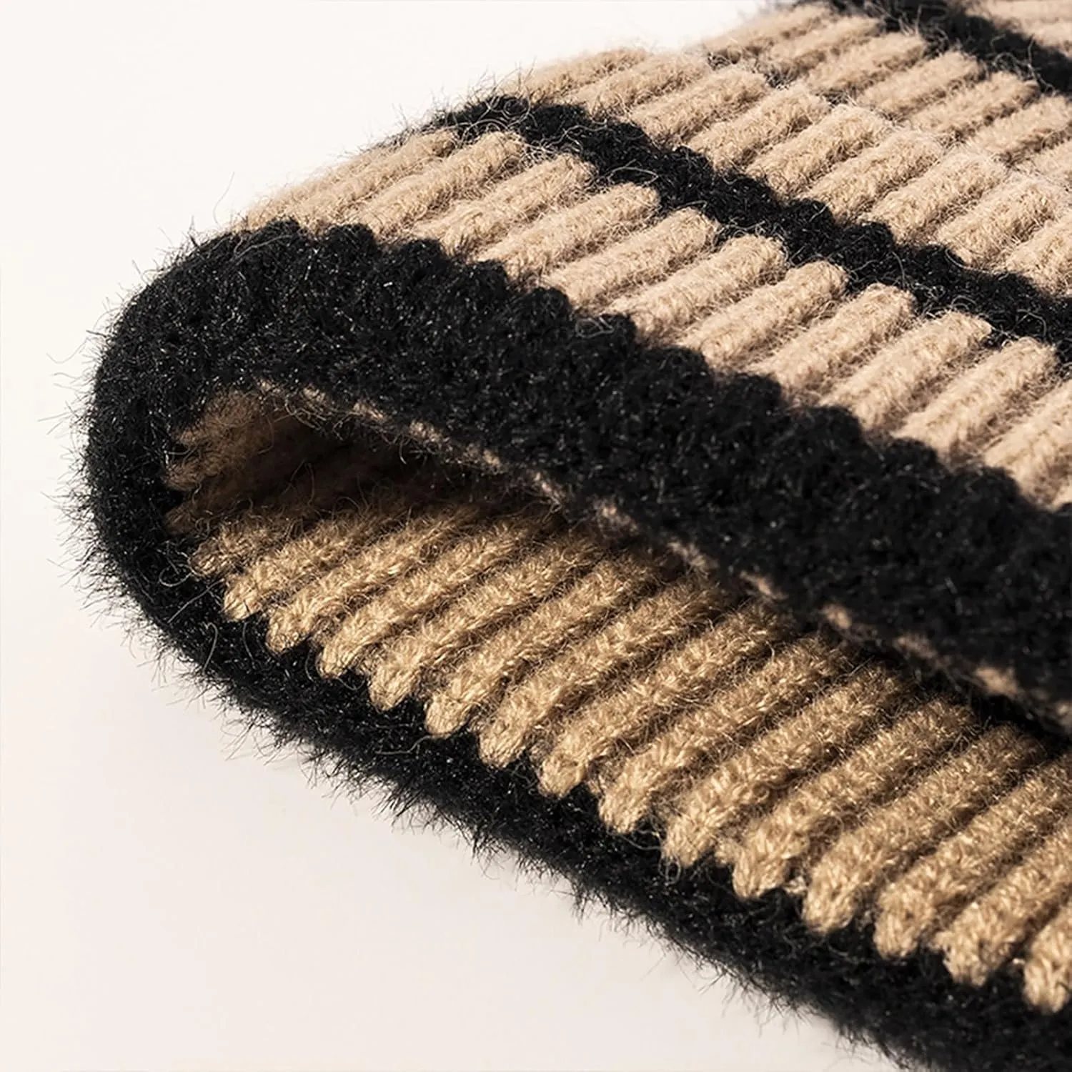 CORIRESHA Unisex Fashion Striped Beanie Cuffed Winter Warm Cozy Chunky Rib Knit Hat