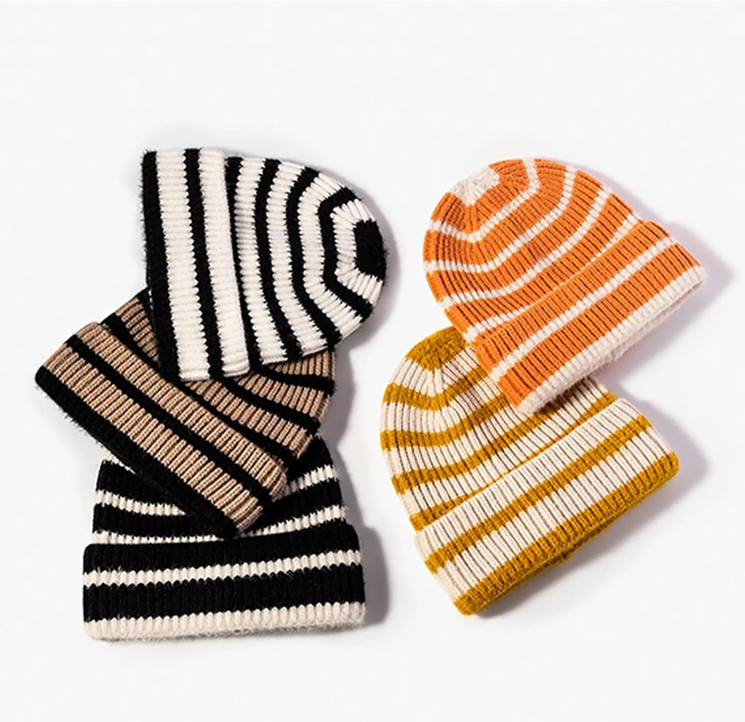 CORIRESHA Unisex Fashion Striped Beanie Cuffed Winter Warm Cozy Chunky Rib Knit Hat