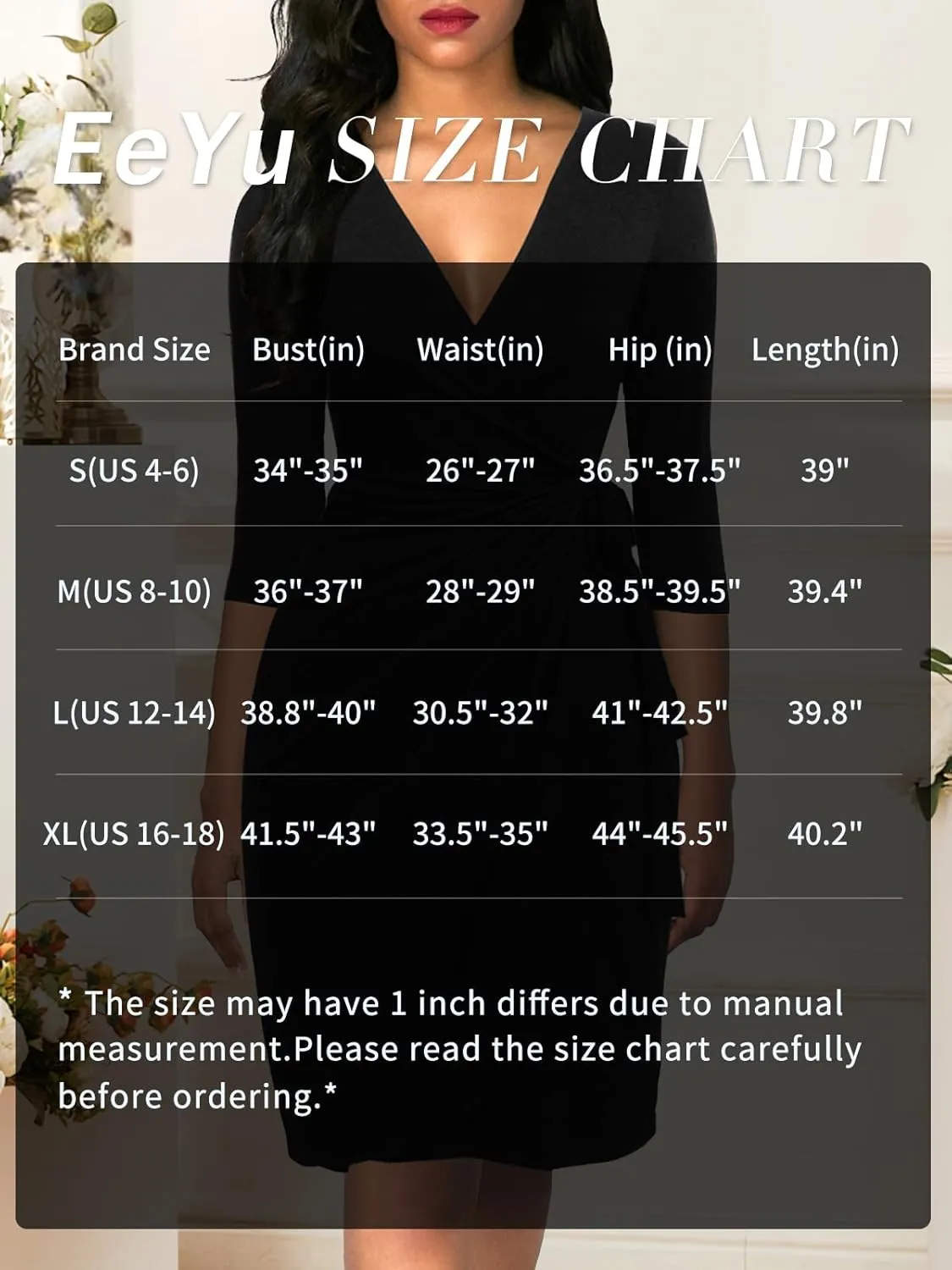EeYu Women's Wrap Dress 2024 Trendy 3/4 Sleeves V-Neck Knee Length Casual Bodycon Ruched Dresses
