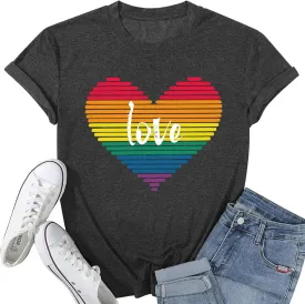 Gay Pride Shirts Rainbow Graphic LGBT Equality T Shirts Love Heart Print Casual Summer Short Sleeve Tops
