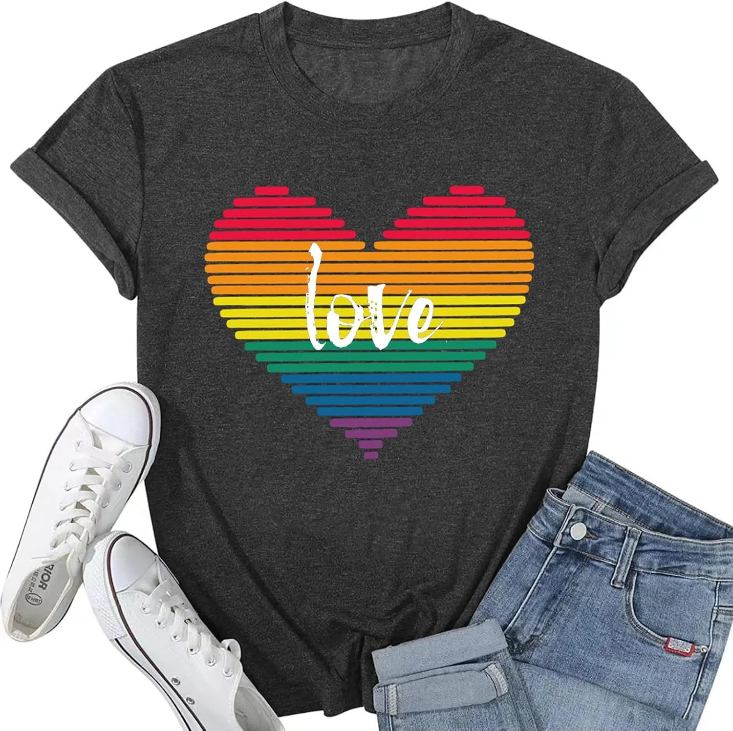 Gay Pride Shirts Rainbow Graphic LGBT Equality T Shirts Love Heart Print Casual Summer Short Sleeve Tops