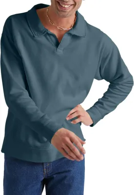 Hanes Men's Originals Fleece Polo Shirt, Garment Dyed Shirt For Men, Cotton Polo Shirt