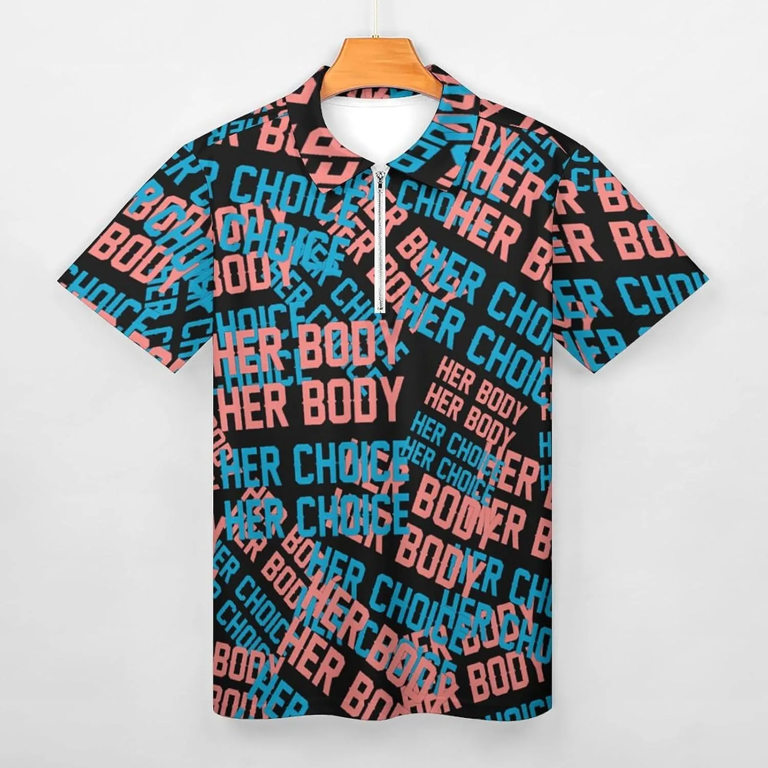 Her Body Her Choice Trendy Polo Shirts for Men Short Sleeve Lapel Collar Zipper T-Shirts Outdoor Sports