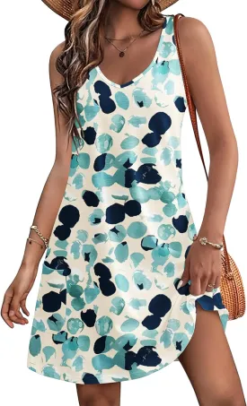 HOTOUCH Women's Casual Sundress with Pockets Summer Beach Dress Floral T-Shirts Dress V Neck Loose Tank Dresses