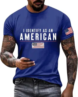 I Identify As an American T-Shirt Men American Flag Patriotic Tee Shirts 4th of July Summer Gym Tops Muscle Tee