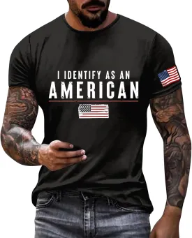 I Identify As an American T-Shirt Men American Flag Patriotic Tee Shirts 4th of July Summer Gym Tops Muscle Tee