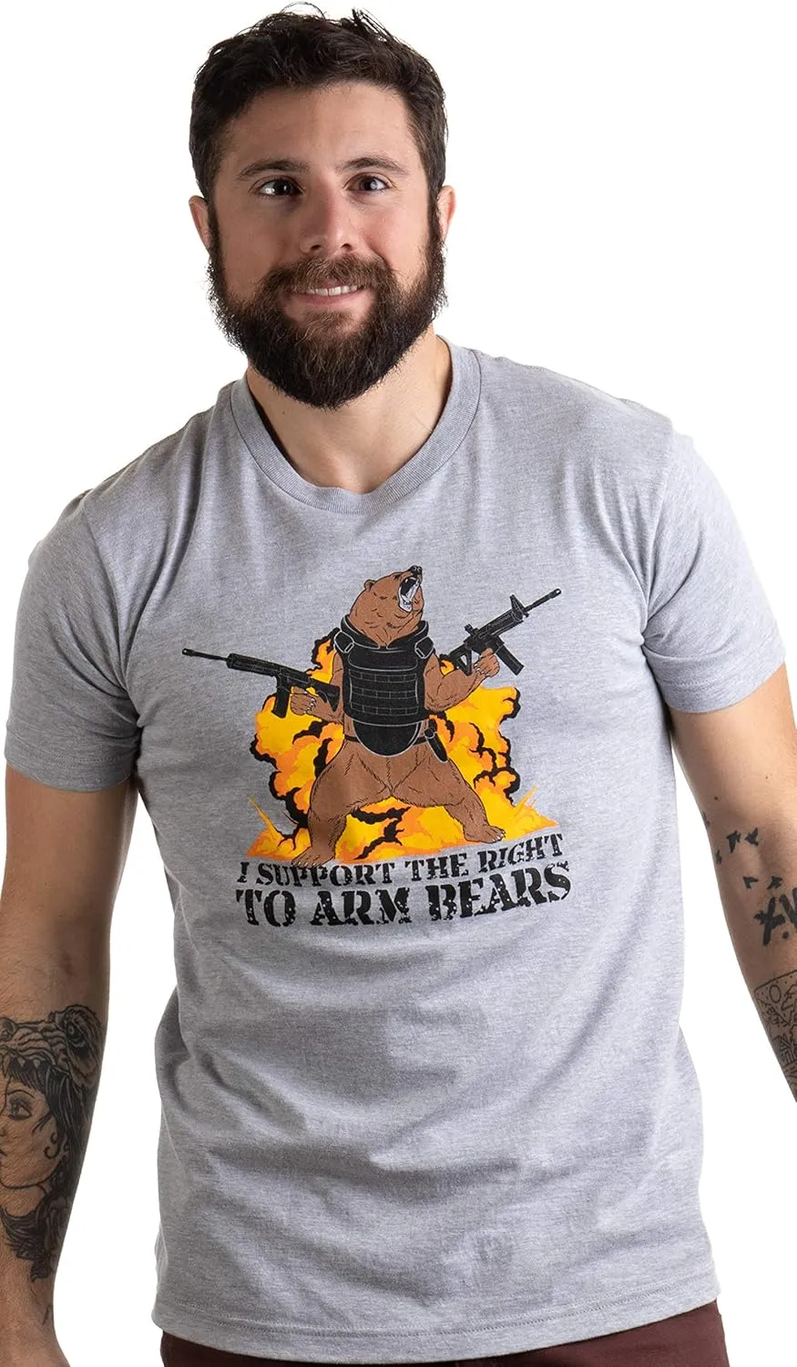 I Support The Right to Arm Bears | Dad Joke Funny Pun Gun Joke Men Women T-Shirt
