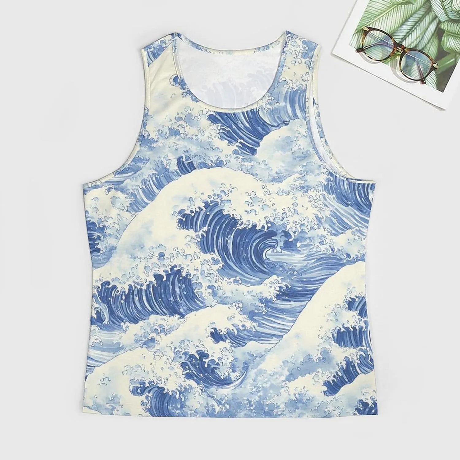 Japanese Ocean Waves Men's Tank Tops Vest Sleeveless Muscle T-Shirts Workout Gym Summer Beach