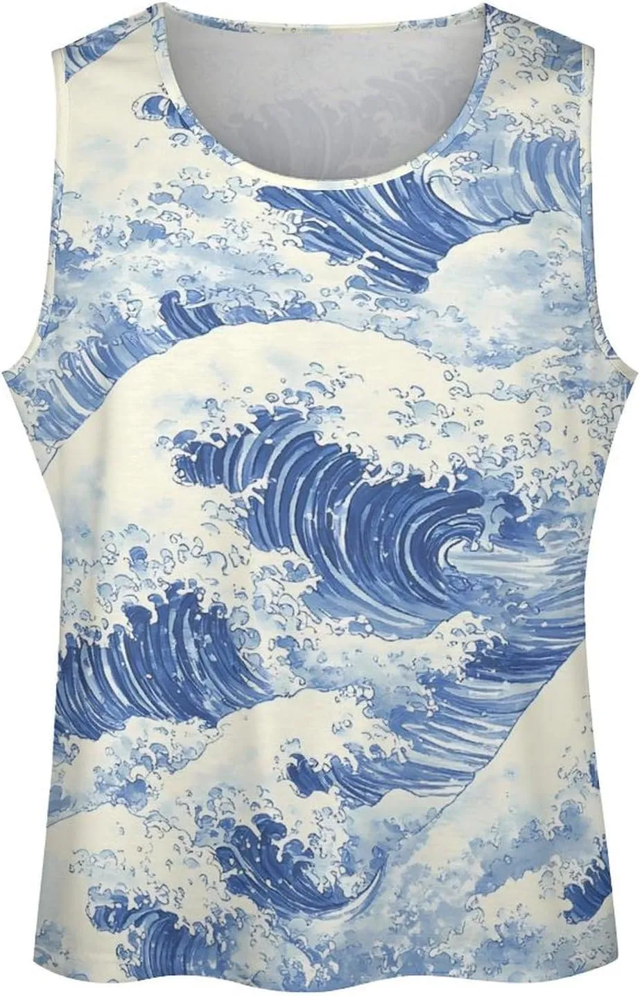 Japanese Ocean Waves Men's Tank Tops Vest Sleeveless Muscle T-Shirts Workout Gym Summer Beach