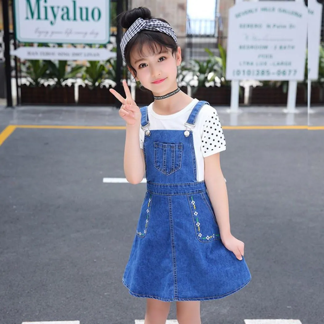 KIDSCOOL SPACE Girls Denim Skirts,Little Big Girls Soft Stretchy Jeans Overall Dress