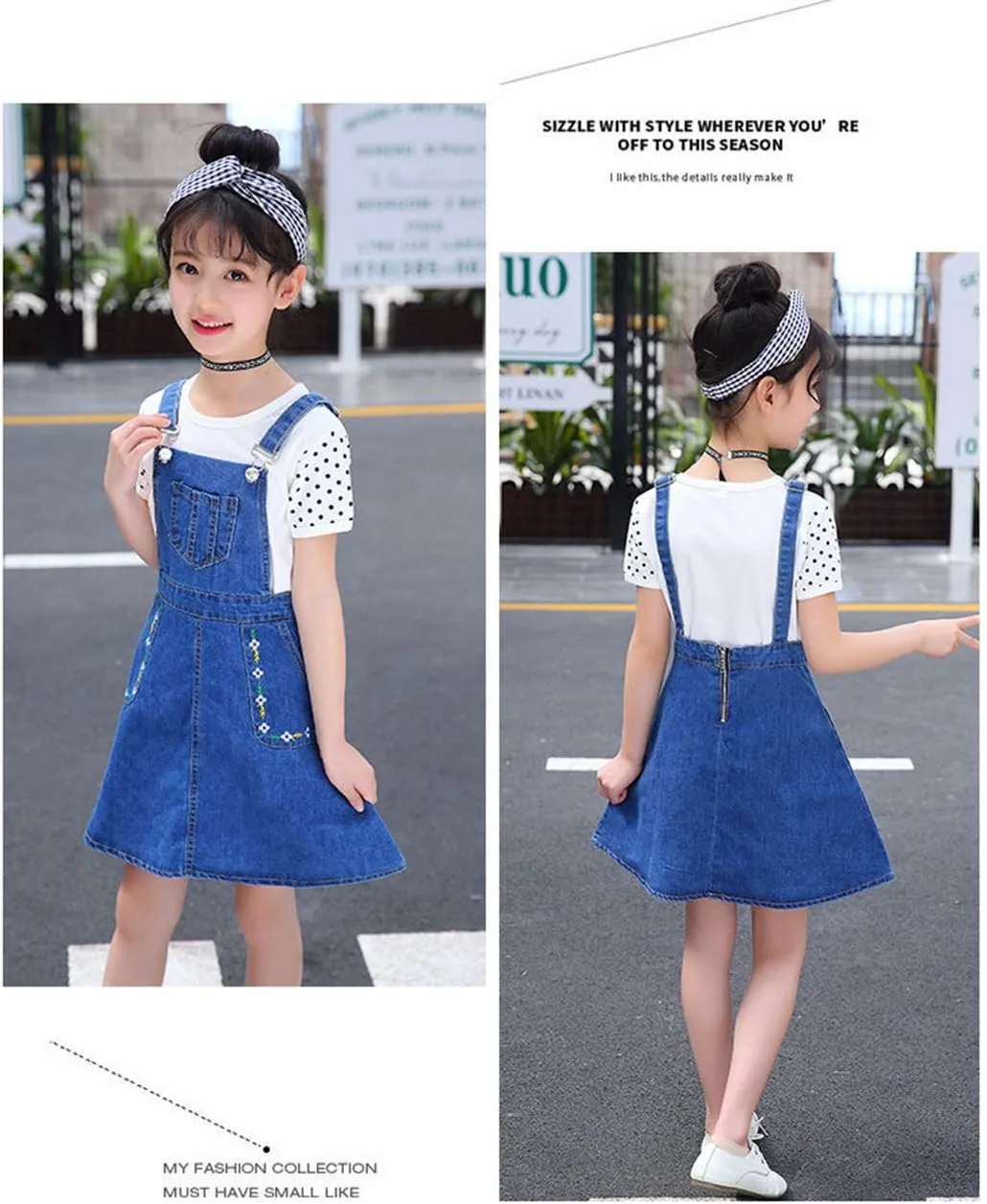 KIDSCOOL SPACE Girls Denim Skirts,Little Big Girls Soft Stretchy Jeans Overall Dress